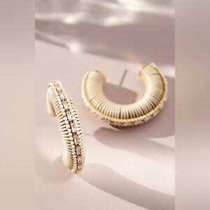 NWT ANTHROPOLOGIE Wrapped Sequin Hoop Earring Crystals On Wood Frame 2” Diameter